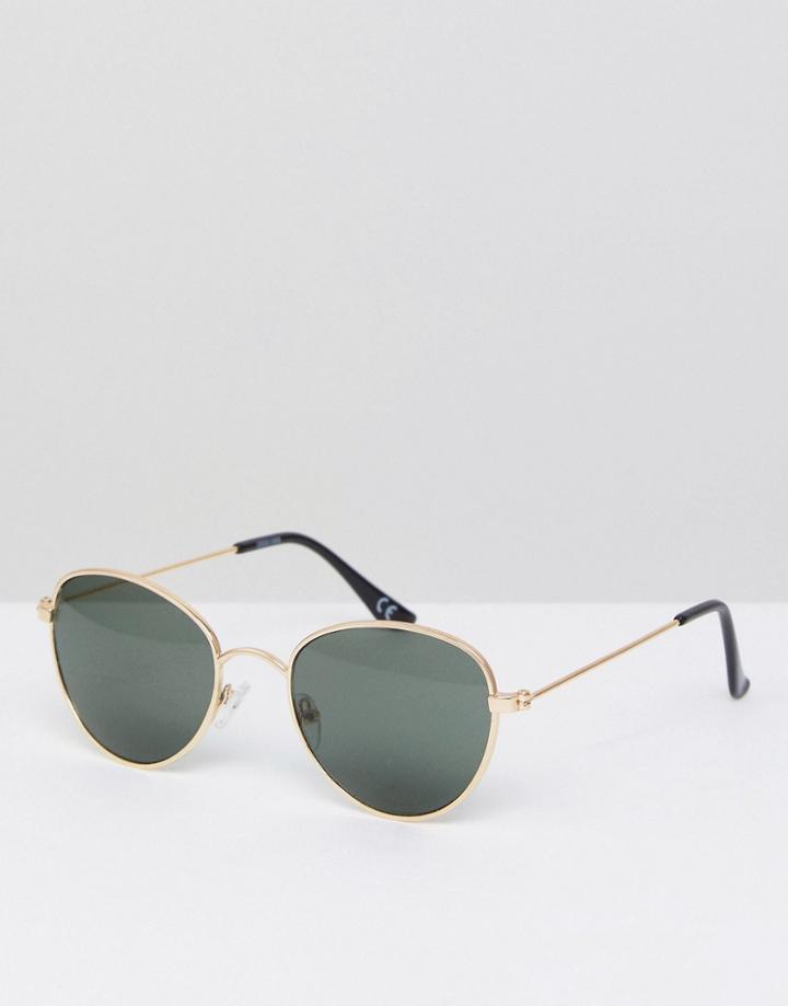 Asos Round Glasses In Gold Metal With Smoke Lens - Gold