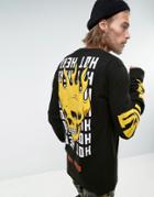 Asos Longline Long Sleeve T-shirt With Hot Head Skull Print - Black