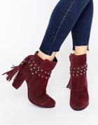 Faith Bethany Tie Back Heeled Ankle Boots - Red