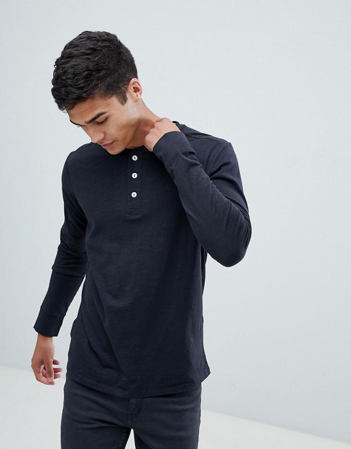 Selected Homme Long Sleeve T-shirt With Henley Neck - Black