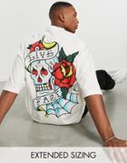 Asos Design Oversized T-shirt In Off-white With Tattoo Skull Back Print