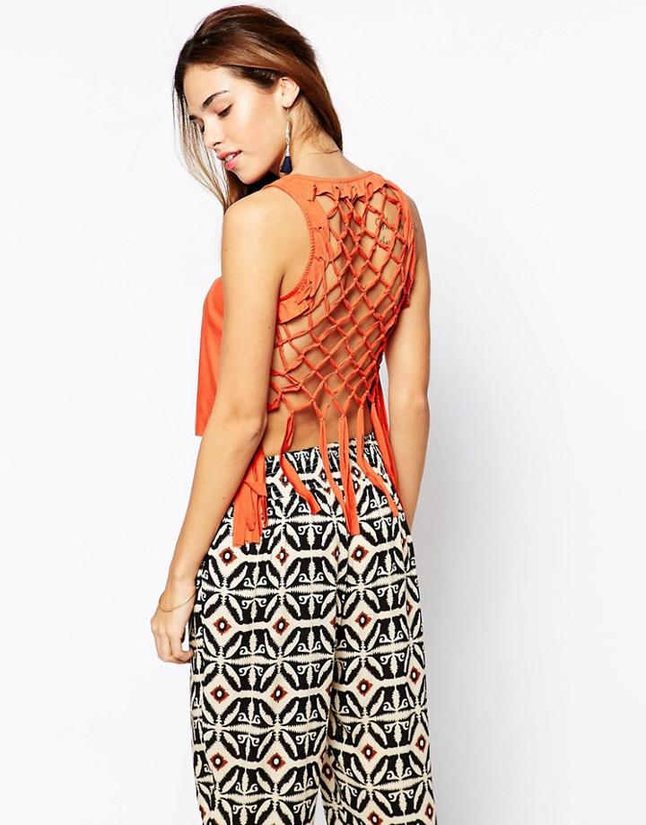 Kiss The Sky Crochet Crop Tank With Lattice Back - Black