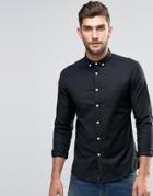 Asos Skinny Oxford Shirt In Black - White