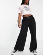 Chelsea Peers High Waist Wide Leg Sweatpants With Woven Logo Tab In Black