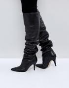 Asos Klara Leather Slouch Over The Knee Boots - Black