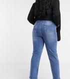 Asos Design Curve High Rise 'sassy' Cigarette Jeans In Authentic Midwash-blue