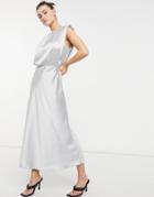 Asos Design Sleeveless Satin Midi Dress In Silver-grey