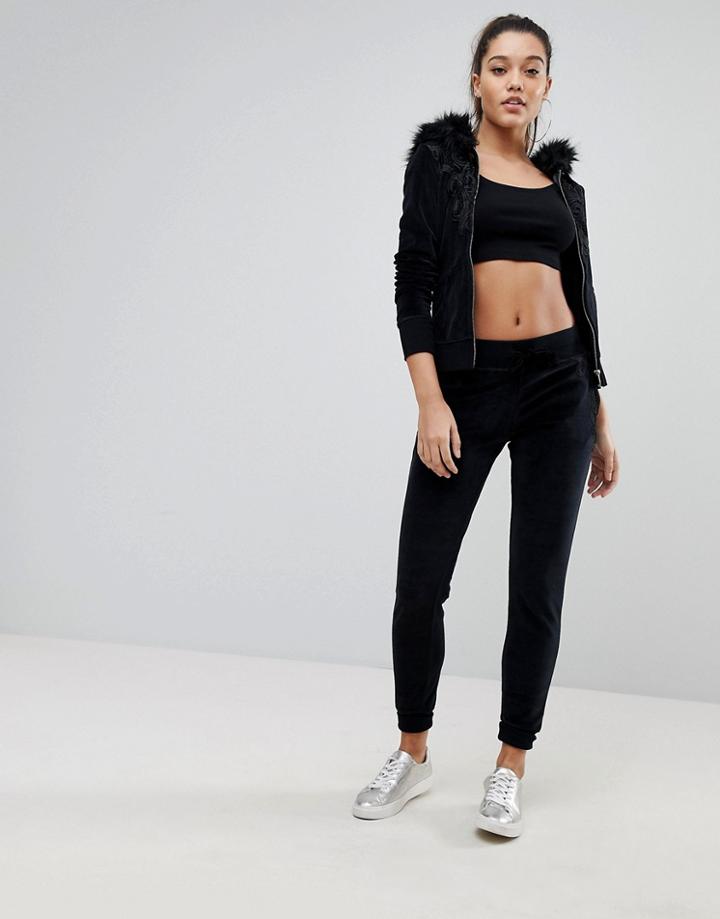 Lipsy Lace Trim Jogger-black
