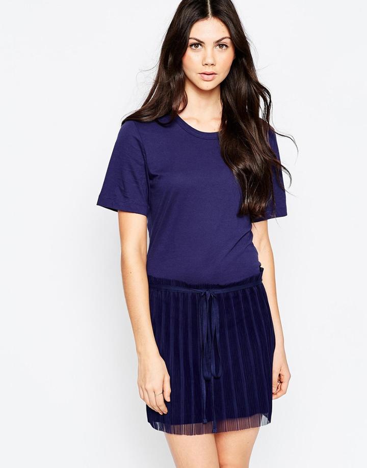 See By Chloe Dress With Finely Pleated Skirt - Navy