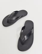 Asos Design Flip Flops In Black Leather