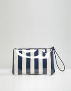 Mango Stripe Plastic Zip Pouch In Blue Multi - Blue