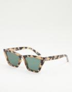 Asos Design Pointy Square Cat Eye Sunglasses In Milky Tort With G15 Lens-brown