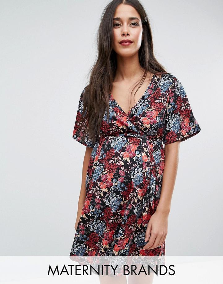New Look Maternity Floral Wrap Dress - Black