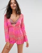 Missguided Jersey Bell Sleeve Plunge Romper - Pink