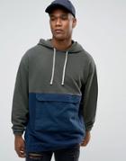 Asos Oversized Longline Hoodie With Cut & Sew Woven Pocket - Navy