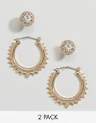 Asos Pack Of 2 Triangle Etched Hoop & Stud Earrings - Gold