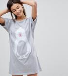 Asos Tall Holidays Flocked Penquin Oversize Sleep Tee - Gray