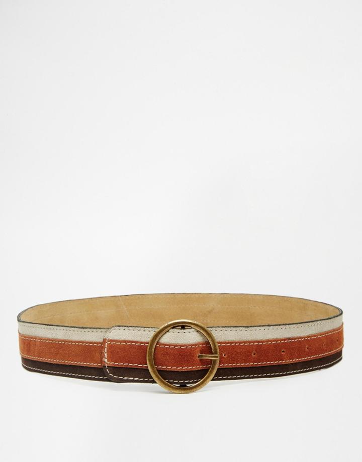 Asos Color Block Suede And Circle Buckle Waist And Hip Belt - Brown