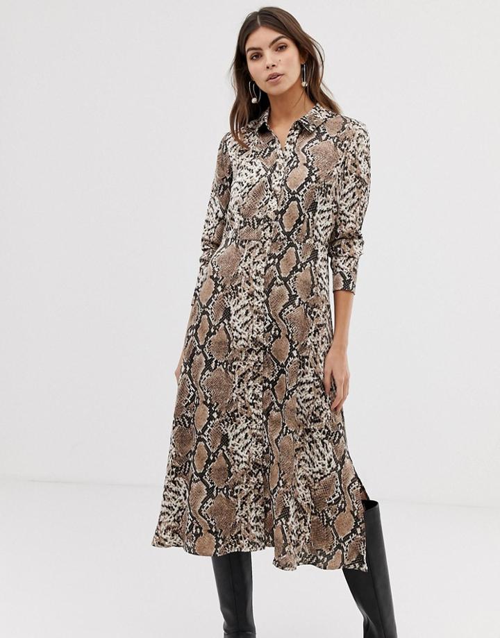 Y.a.s Snake Print Midi Shirt Dress-multi