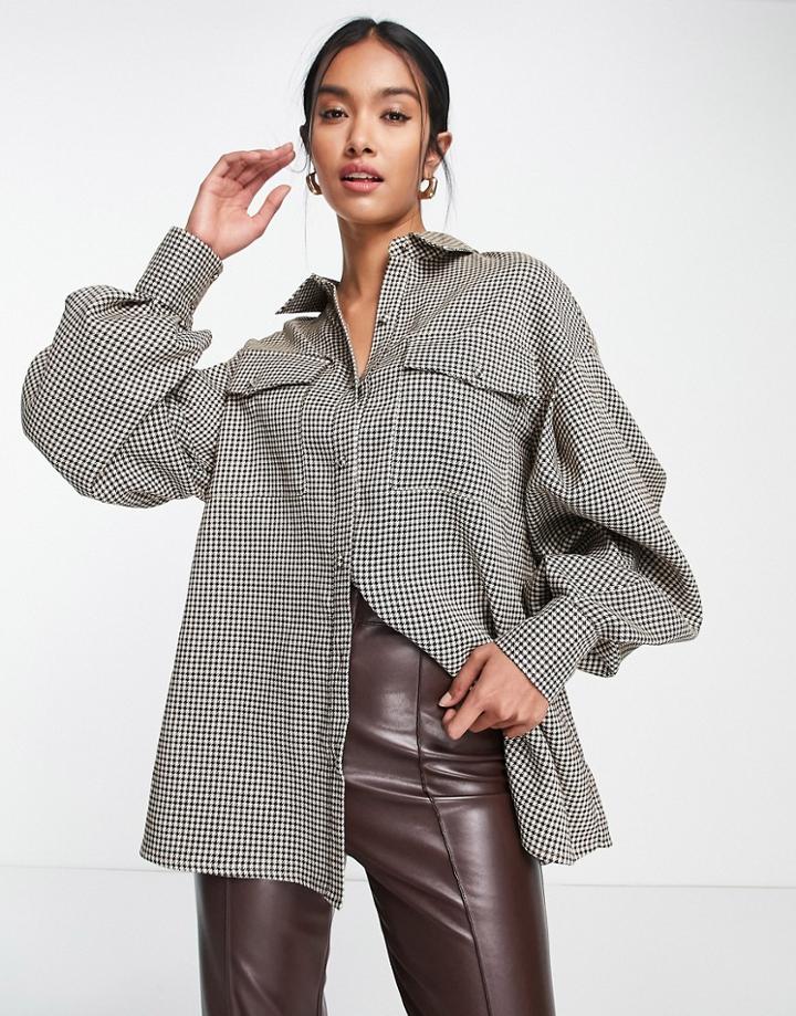 Extro & Vert Pleated Oversized Shirt In Check-brown