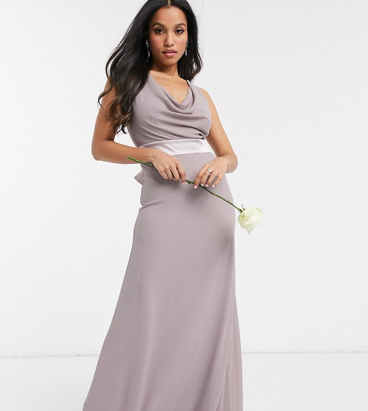 Tfnc Petite Bridesmaids Cowl Neck Bow Back Maxi Dress In Gray-grey