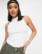 Na-kd Organic Cotton Ribbed Jersey High Neck Top In White