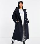 Asos Design Petite Oversized Hybrid Coat With Rainwear Hood In Navy-multi