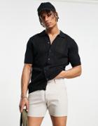 Topman Knit Button Through Shirt In Black