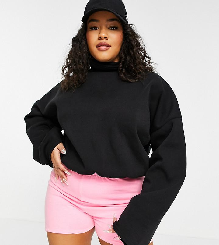 I Saw It First Plus Fleece Lined High Neck Sweatshirt In Black