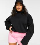 I Saw It First Plus Fleece Lined High Neck Sweatshirt In Black