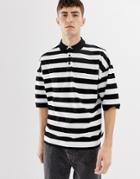 Collusion Oversized Stripe Polo In Black And White - Black