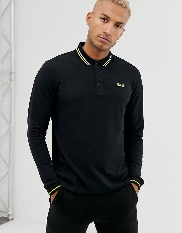 Hugo Dono Long Sleeve Tipped Polo In Black