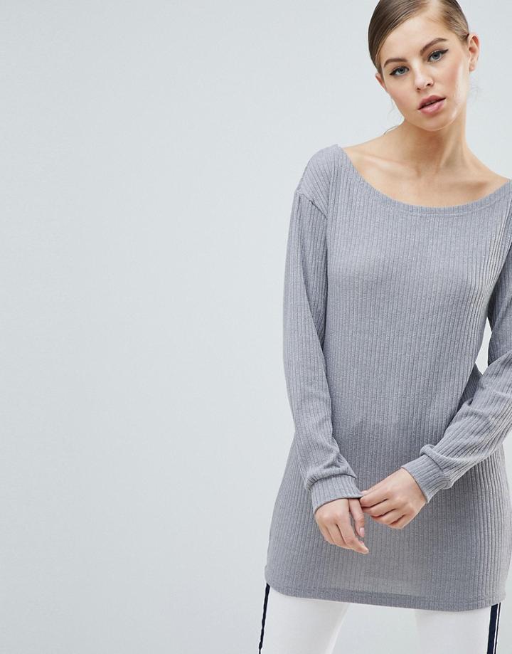Ax Paris Ribbed Sweater Dress-silver