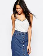 Brave Soul Linen Look Tank With Embroidered Tape Detail - Cream