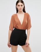 Club L Slinky Plunge Kimono Body - Orange