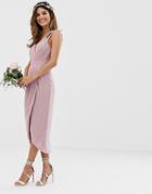 Tfnc Bridesmaid Exclusive Wrap Midi Dress In Pink - Green