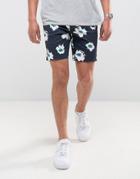 Asos Slim Mid Smart Shorts With Blue Floral Print - Blue