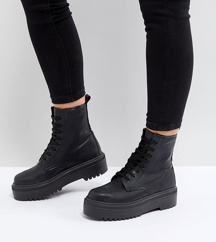 Asos Design Attitude Wide Fit Chunky Lace Up Boots-black