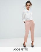 Asos Petite Tailored Pleat Front High Waist Tapered Pants With Button & Tab Detail - Pink