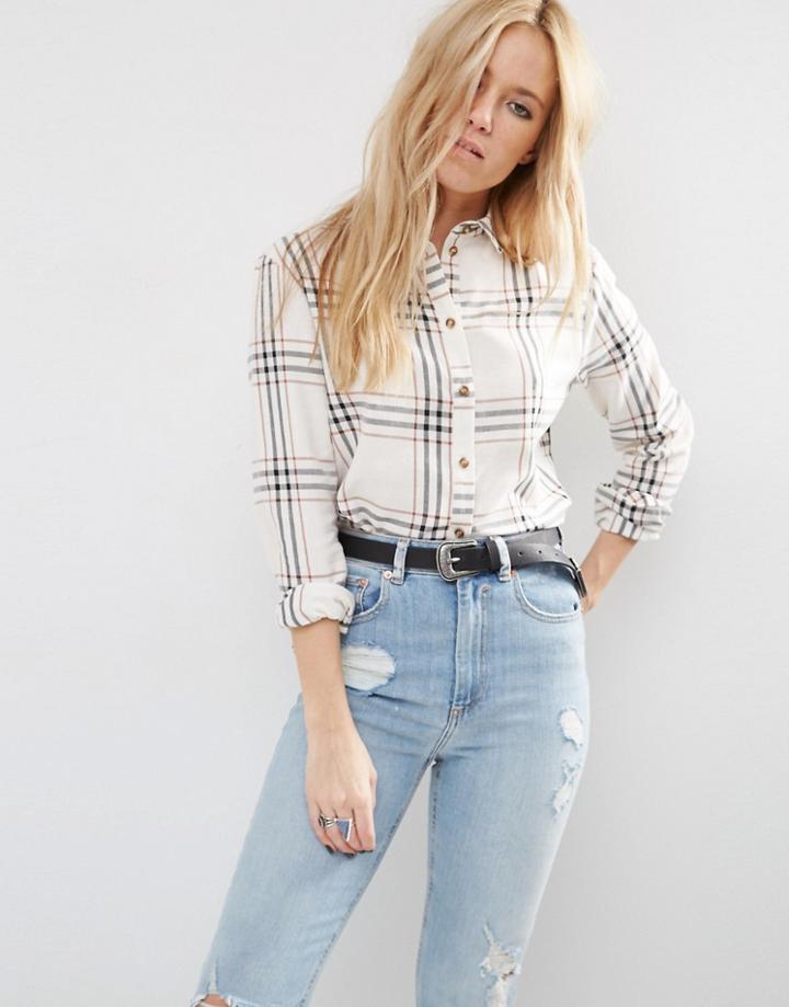 Asos Mono Boyfriend Check Shirt With Tobacco Stripe - Multi