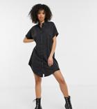 Noisy May Tall Denim Shirt Dress In Washed Black-grey