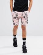 Asos Skinny Shorts With Floral Print - Pink