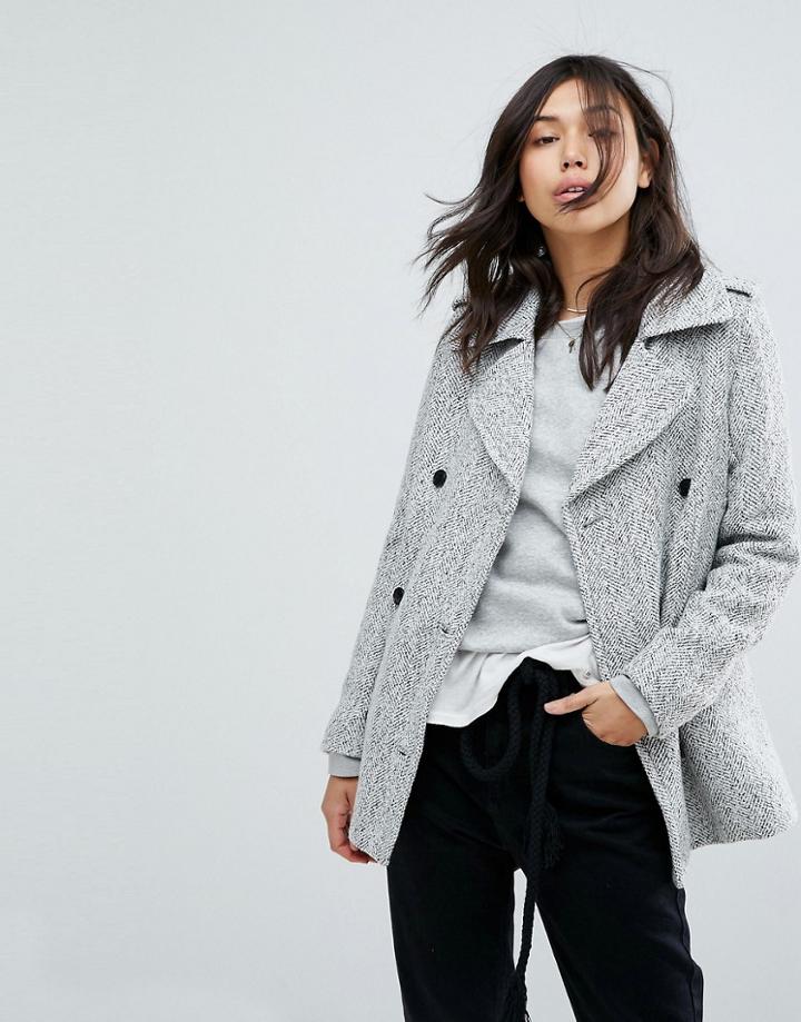 Abercrombie & Fitch Double Breasted Wool Peacoat - Gray
