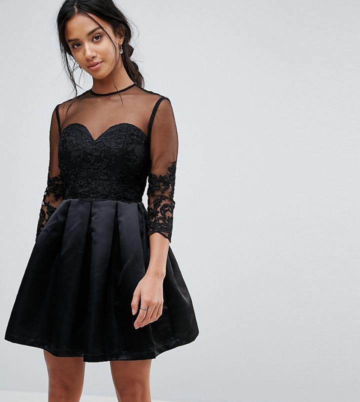 Chi Chi London Petite Mini Skater Prom Dress With Lace Sweetheart Detail - Black