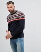 Pull & Bear Fairisle Sweater In Navy Blue - Navy