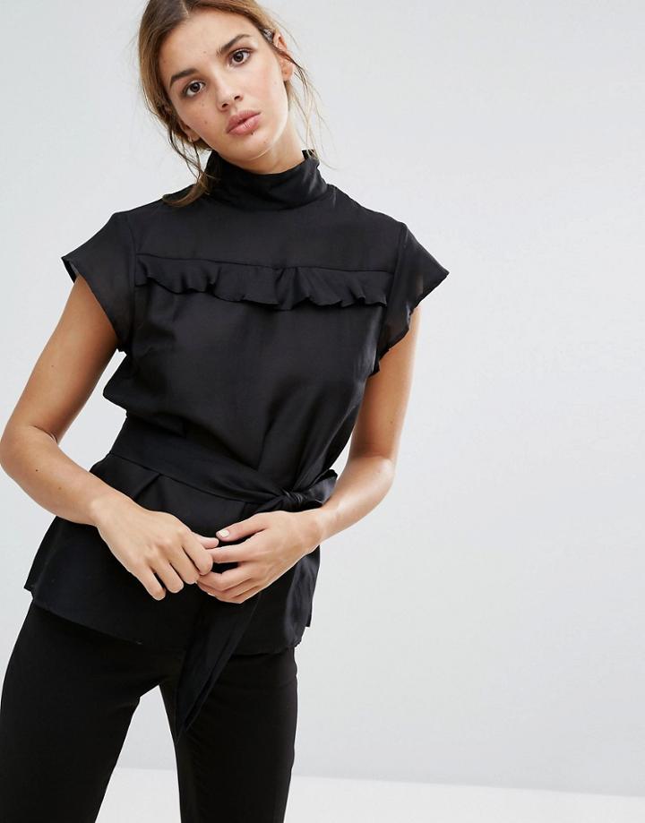 Gestuz Janet Silk High Neck Victorian Blouse - Black