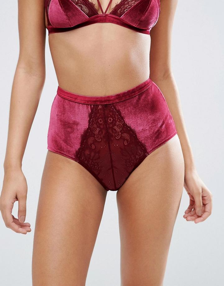 Asos Veda Velvet & Lace High Waist Pant - Red
