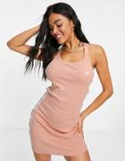 Adidas Originals Adicolor Three Stripe Logo Body-conscious Racer Back Dress In Blush-neutral