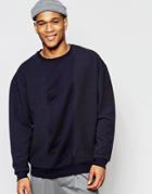 Asos Crepe Sweatshirt With Cut & Sew - Navy