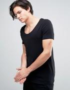 Asos Muscle Fit T-shirt With Deep Scoop Neck In Black - Black